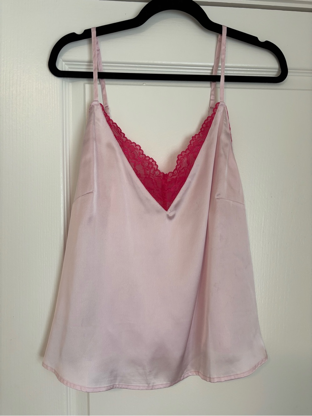 Adore Me Light Pink Satin Camisole with Hot Pink Lace V-Front